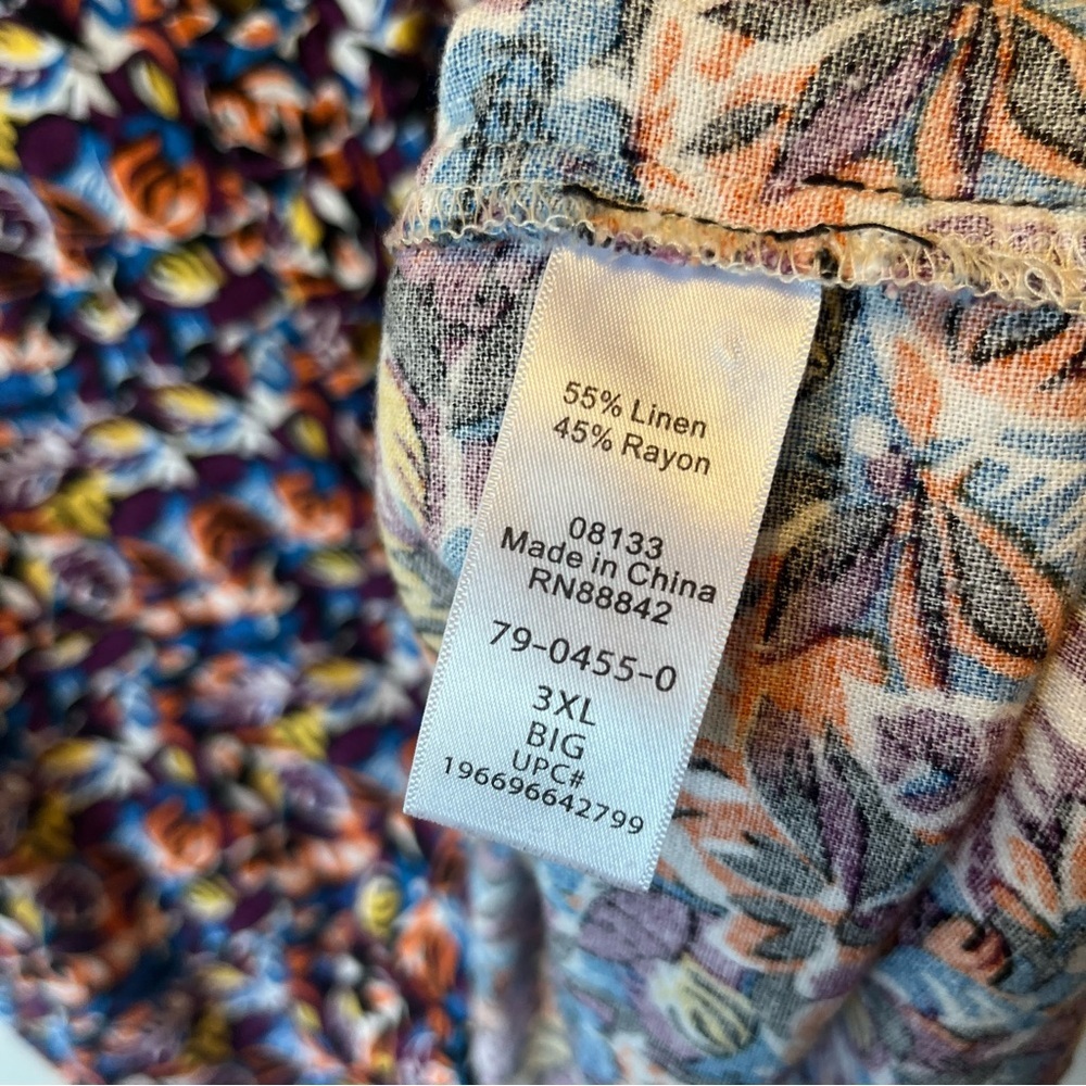 KingSize Button up shirt 3XL Big Linen blend Short sleeve Colorful floral Mens - Picture 4 of 7